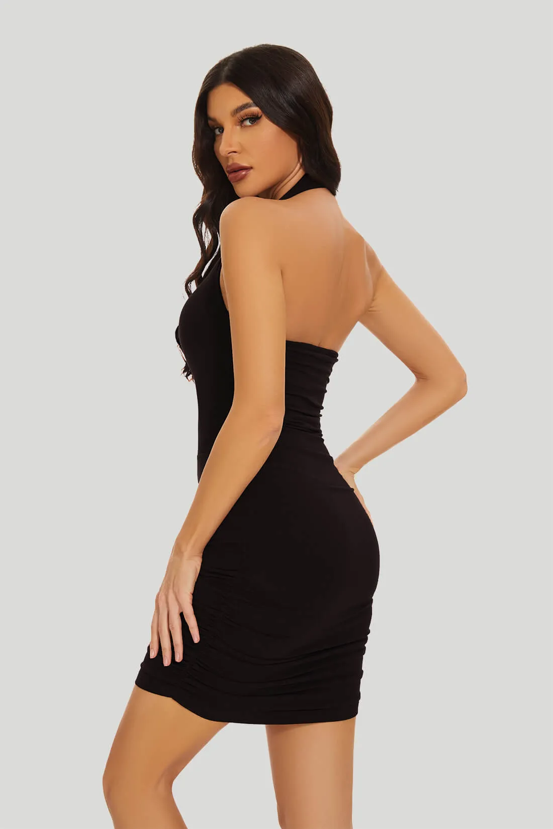 Neck Ruched Mini Dress With Built-in Shapewear sold by MOOSLOVER product image thumbnail 2