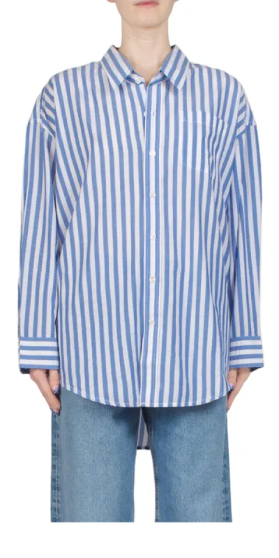 Button Front Shirt Wide Blue Stripe sold by Maison Rogue