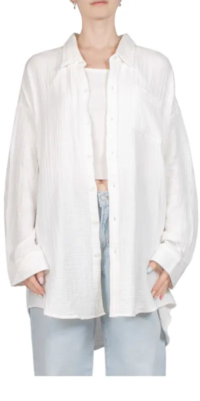Crinkle Cotton Button Front Shirt sold by Maison Rogue