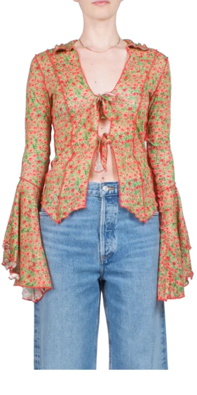 Zee Fluted Sleeve Tie-Front Shirt sold by Maison Rogue