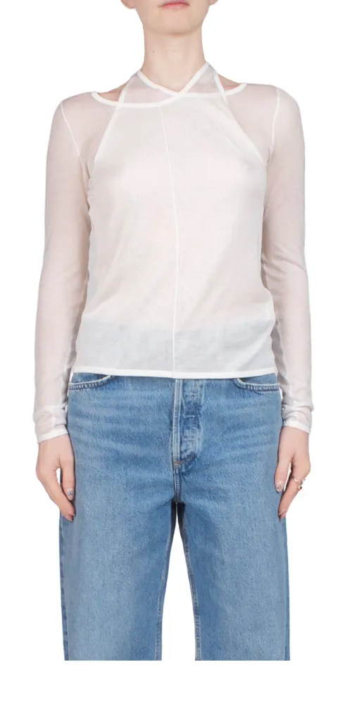 Semi Sheer Loop Top White sold by Maison Rogue