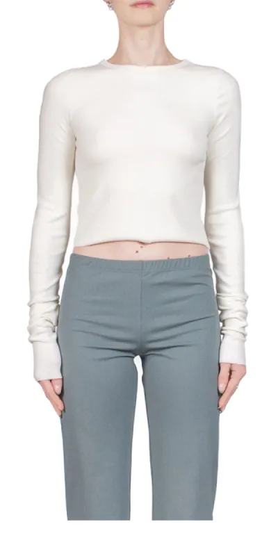 Cropped Long Sleeve Fitted Top Cream sold by Maison Rogue