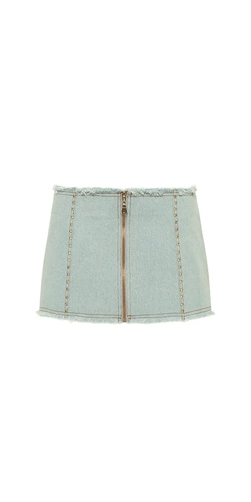 Loran Crystal Embellished Denim Mini Skirt sold by Maison Rogue product image thumbnail 4