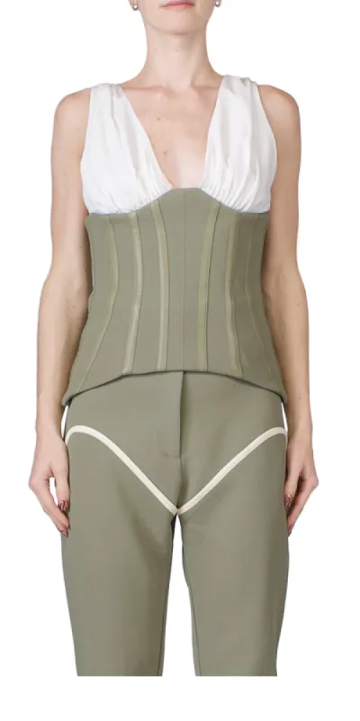 Mahala Bodice Khaki & Cream sold by Maison Rogue