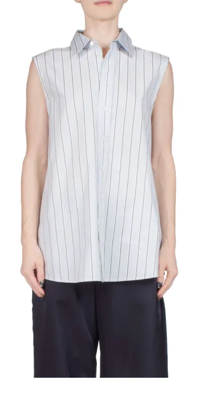 Sleeveless Button Down Light Blue/Navy sold by Maison Rogue