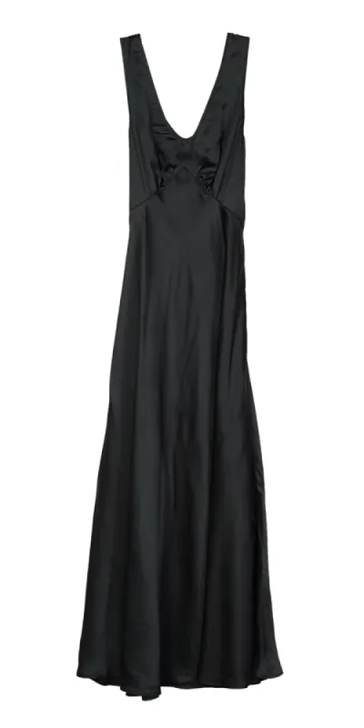 Reine Satin Maxi Dress Black sold by Maison Rogue