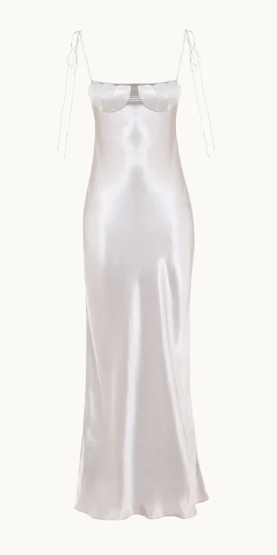 Tulip Satin Maxi Dress Silver sold by Maison Rogue