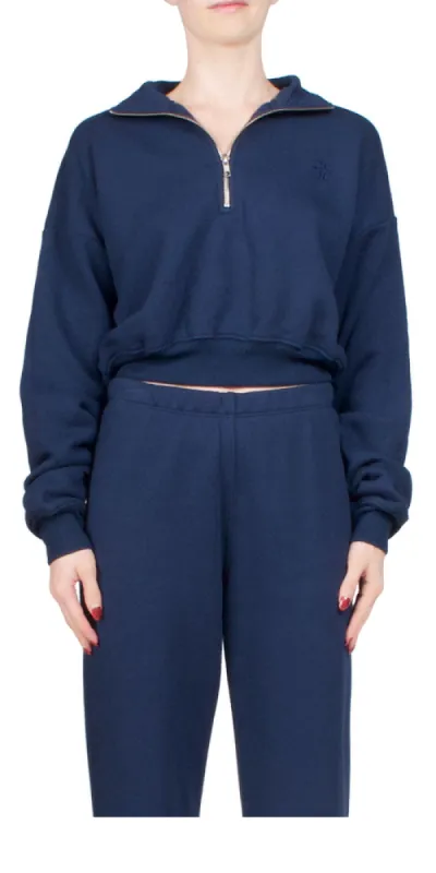 Cropped Half-Zip Sweatshirt Navy sold by Maison Rogue