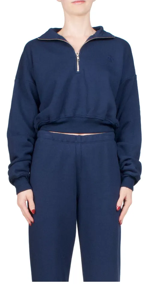 Cropped Half-Zip Sweatshirt Navy sold by Maison Rogue