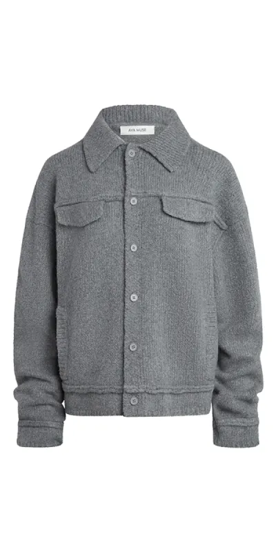 Button Up Knit Jacket Stone made by Maison Rogue