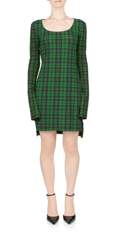 Long Sleeve Mini Dress Green Tartan sold by Maison Rogue