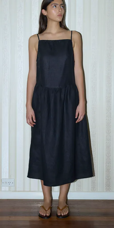 Gathered Halter Dress Black made by Deiji Studios