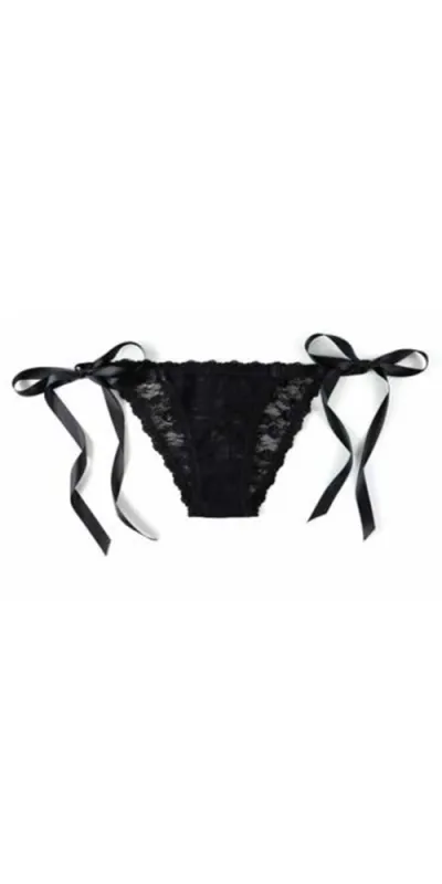 Peek-a-Boo Lace Side Tie Bikini Black sold by Maison Rogue