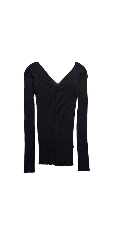 Ribbed Double-V Top Black made by 6397