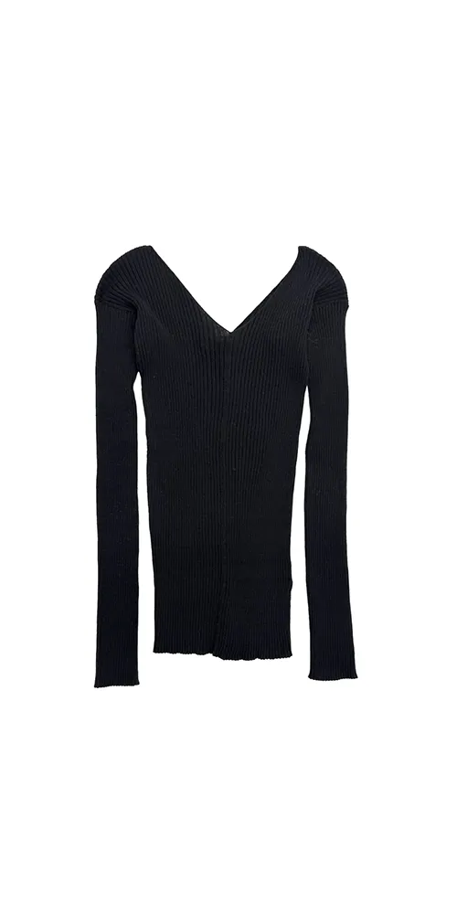 Ribbed Double-V Top Black sold by Maison Rogue