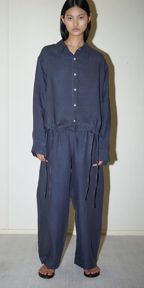 Tie Hem Linen Set Ink sold by Maison Rogue