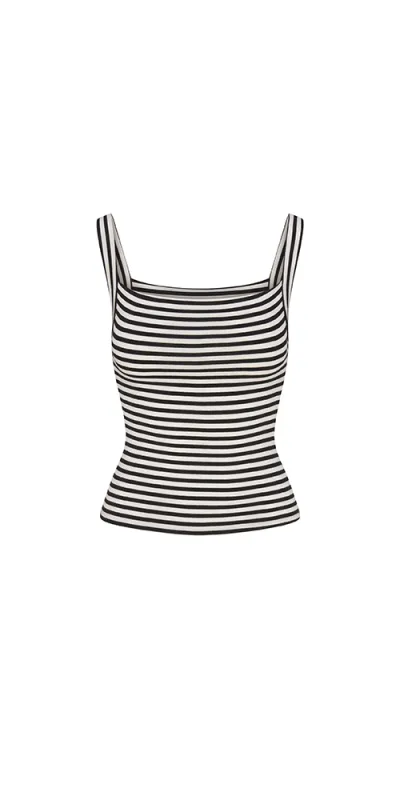 Square Neck Tank Top Black & White Stripe sold by Maison Rogue