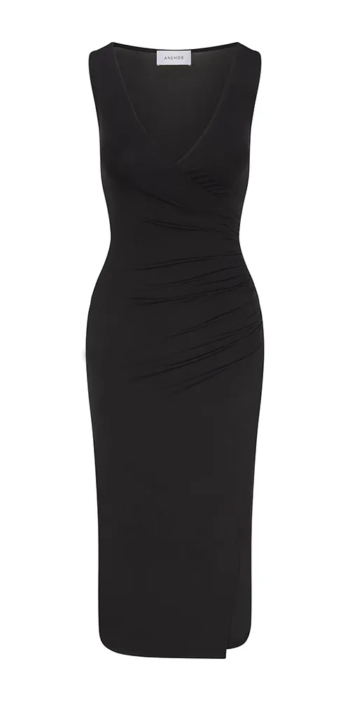 Draped Wrap Effect Midi Dress In Cupro Jersey sold by Maison Rogue