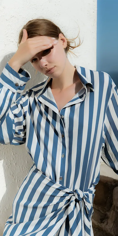 L.A. Button-Down Wrap Mini Dress Striped sold by Maison Rogue product image thumbnail 2