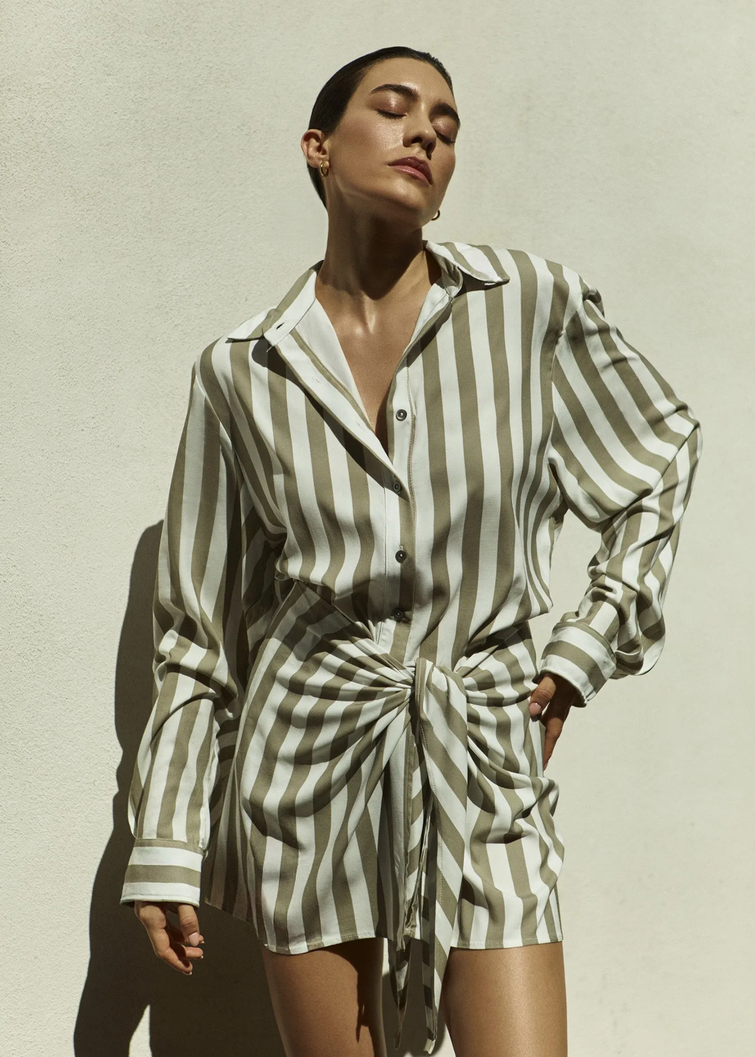 L.A. Button-Down Wrap Mini Dress Striped sold by Maison Rogue product image thumbnail 4