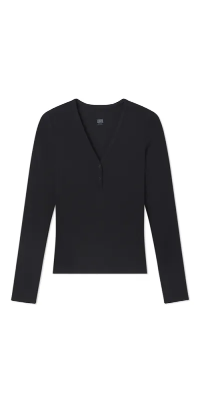 Soft Modal Rib V-Neck Henley made by lunya