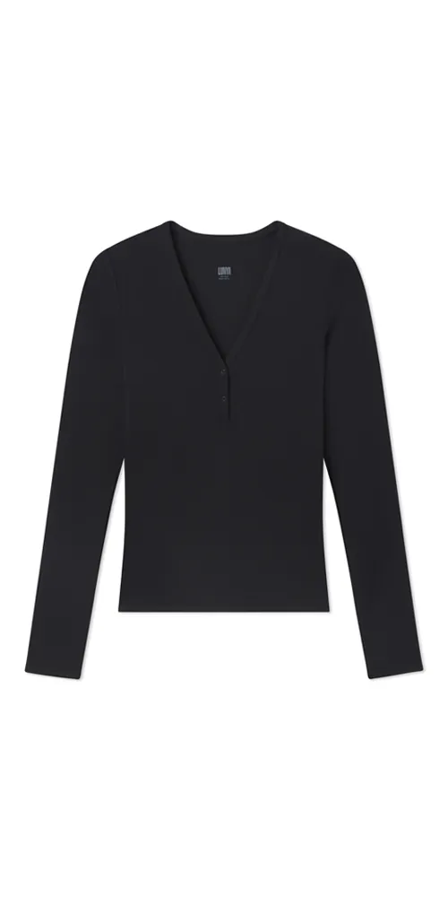 Soft Modal Rib V-Neck Henley sold by Maison Rogue