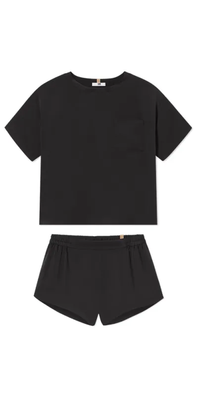 Washable Silk Tee Short Set Black sold by Maison Rogue