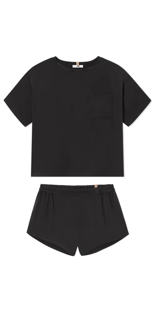 Washable Silk Tee Short Set Black sold by Maison Rogue