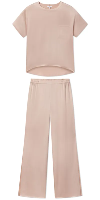 Washable Silk Tee Pant Set Delicate Pink sold by Maison Rogue