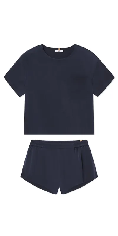 Washable Silk Tee Short Set Deep Blue sold by Maison Rogue