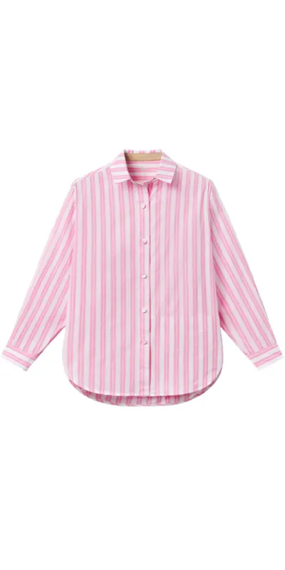 Airy Cotton Curved Hem Shirt Azalea Stripe sold by Maison Rogue