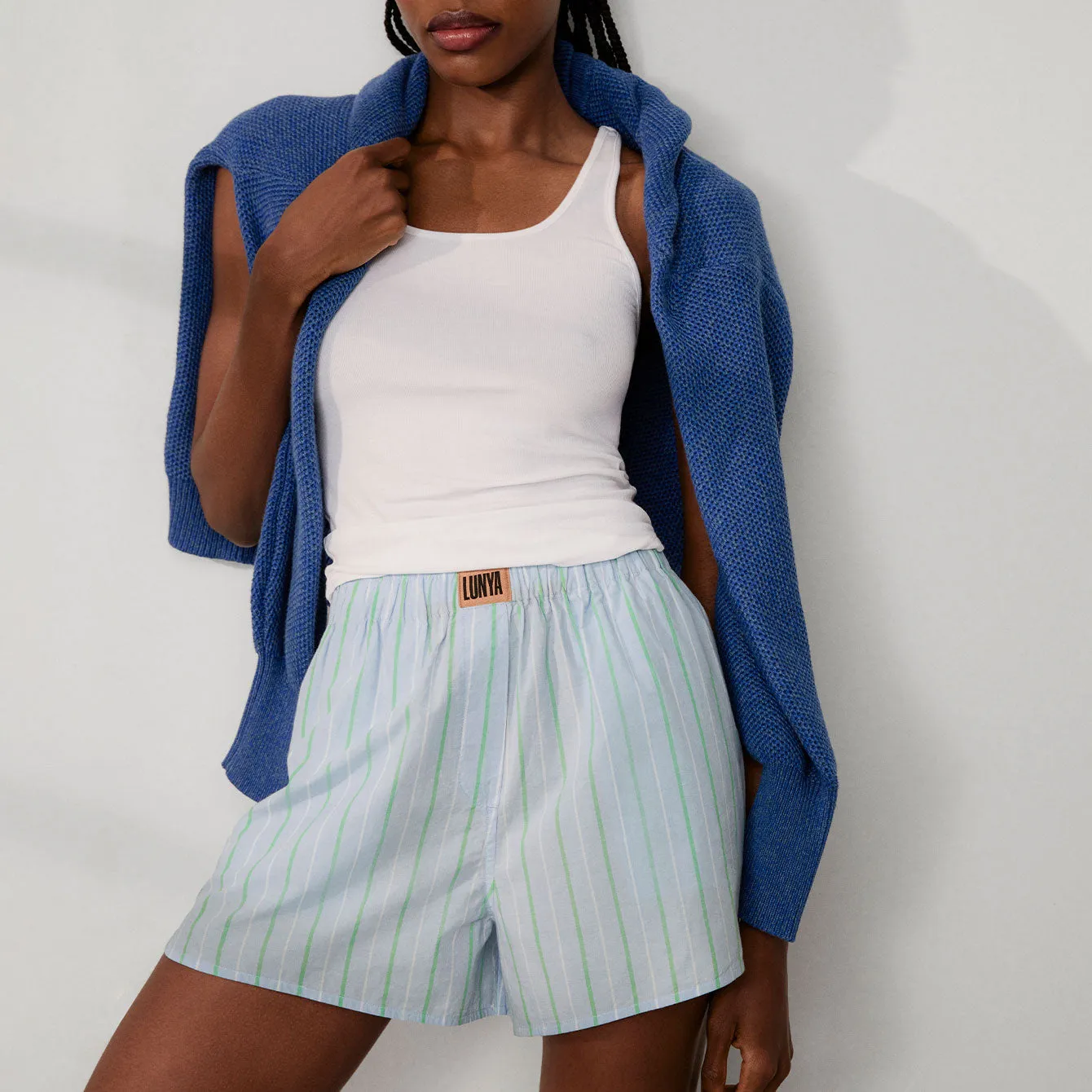 Airy Cotton Curved Hem Boxer Azure Stripe sold by Maison Rogue product image thumbnail 5