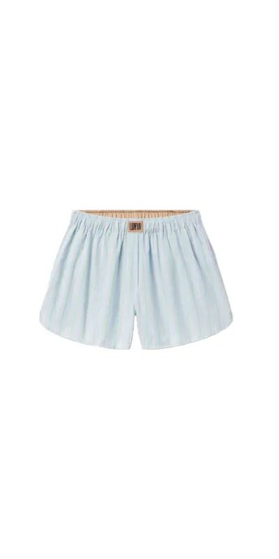 Airy Cotton Curved Hem Boxer Azure Stripe sold by Maison Rogue