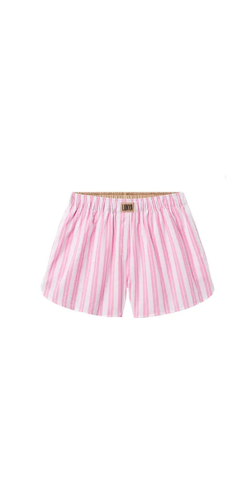 Airy Cotton Curved Hem Boxer Azalea Stripe sold by Maison Rogue