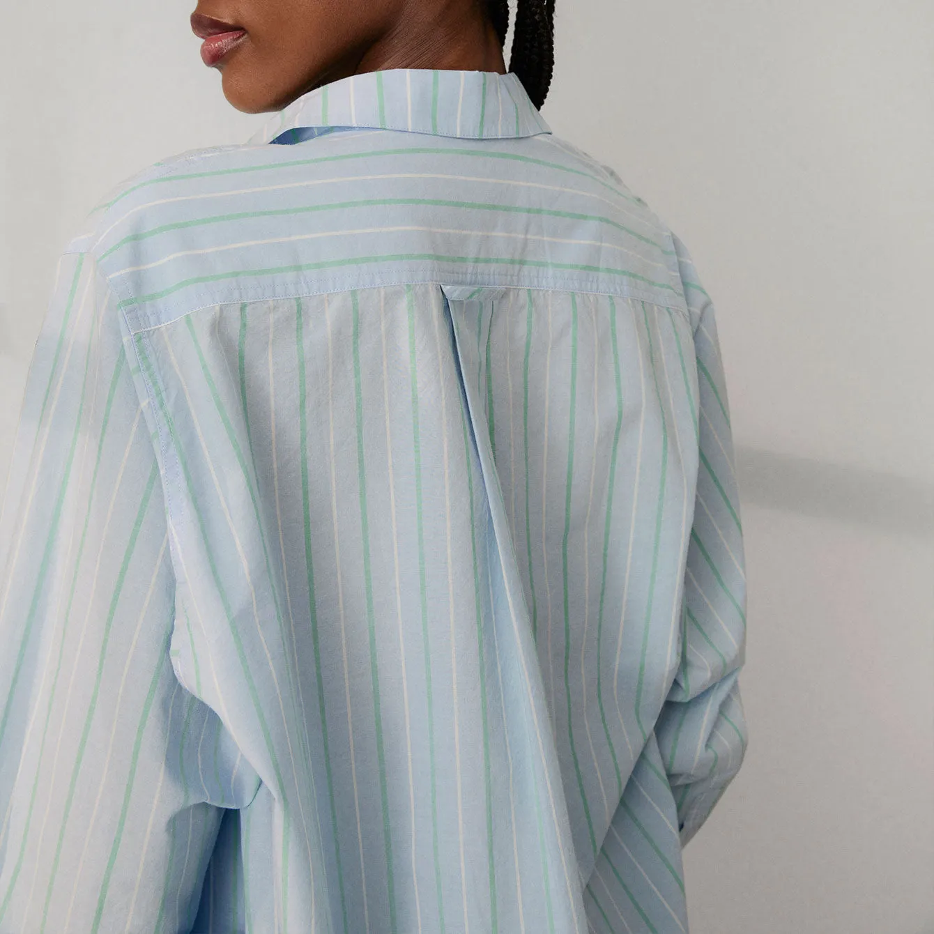 Airy Cotton Curved Hem Shirt Azure Stripe sold by Maison Rogue product image thumbnail 5