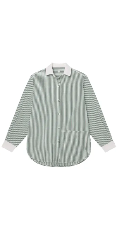 Airy Cotton Curved Hem Shirt Overstory Stripe sold by Maison Rogue