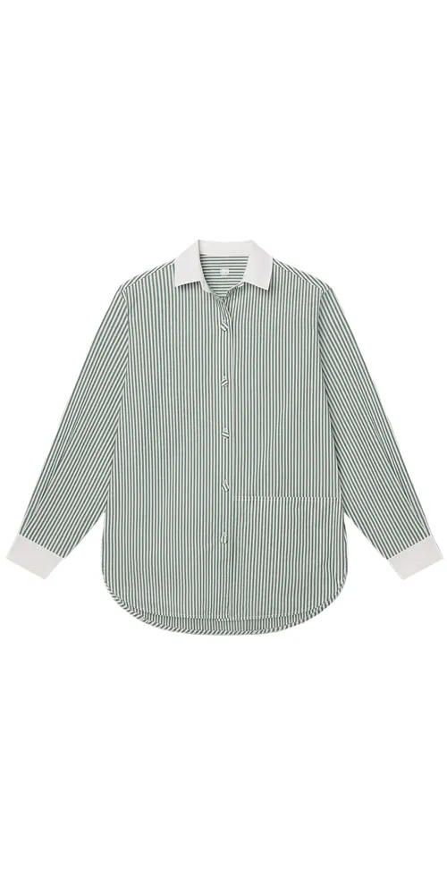 Airy Cotton Curved Hem Shirt Overstory Stripe sold by Maison Rogue