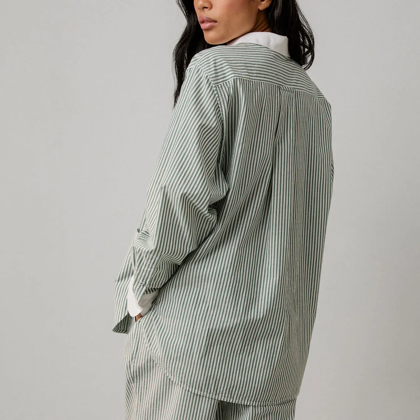 Airy Cotton Curved Hem Shirt Overstory Stripe sold by Maison Rogue product image thumbnail 4