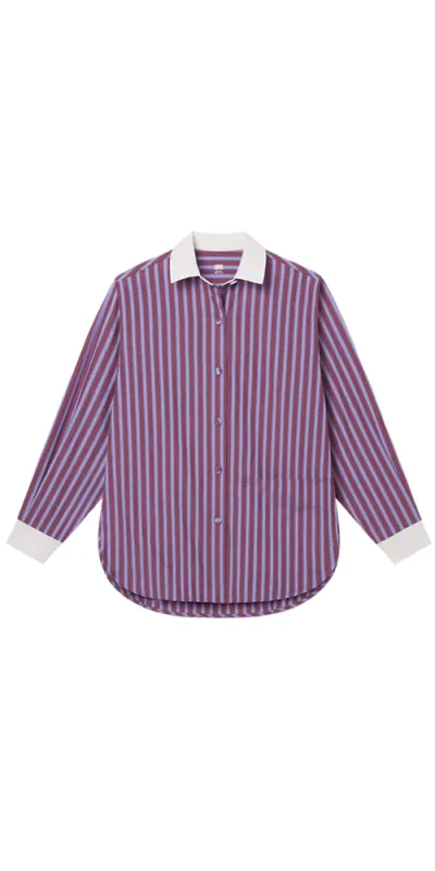 Airy Cotton Curved Hem Shirt Odyssey Stripe sold by Maison Rogue