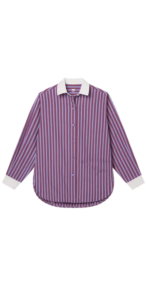 Airy Cotton Curved Hem Shirt Odyssey Stripe sold by Maison Rogue