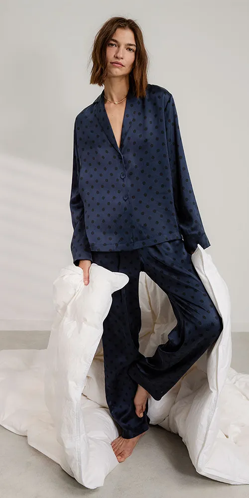 Washable Silk Long Sleeve Pant Set Blue Ellipsis sold by Maison Rogue