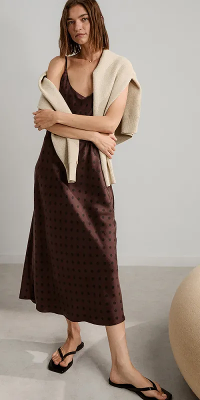 Washable Silk Bias Slip Dress Chocolate Ellipsis sold by Maison Rogue