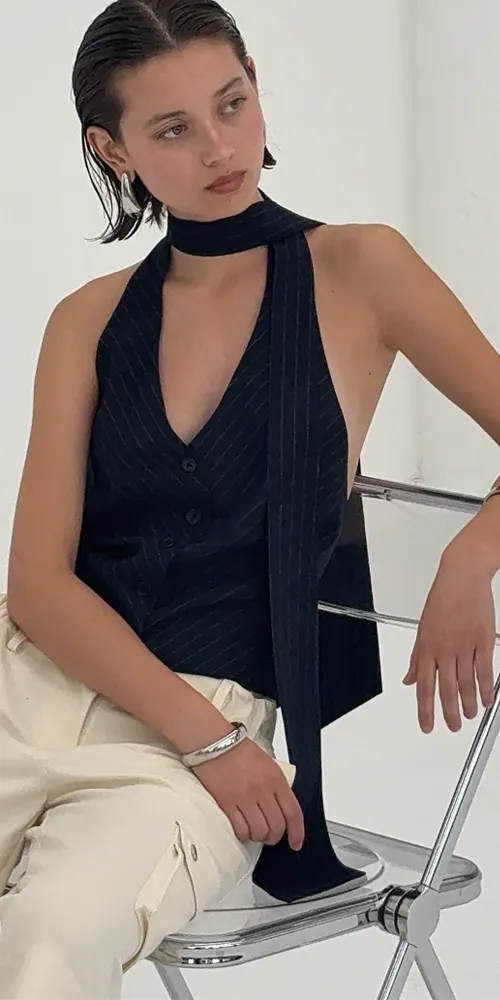 Chad Tie-Neck Halter Top Navy sold by Maison Rogue product image thumbnail 2