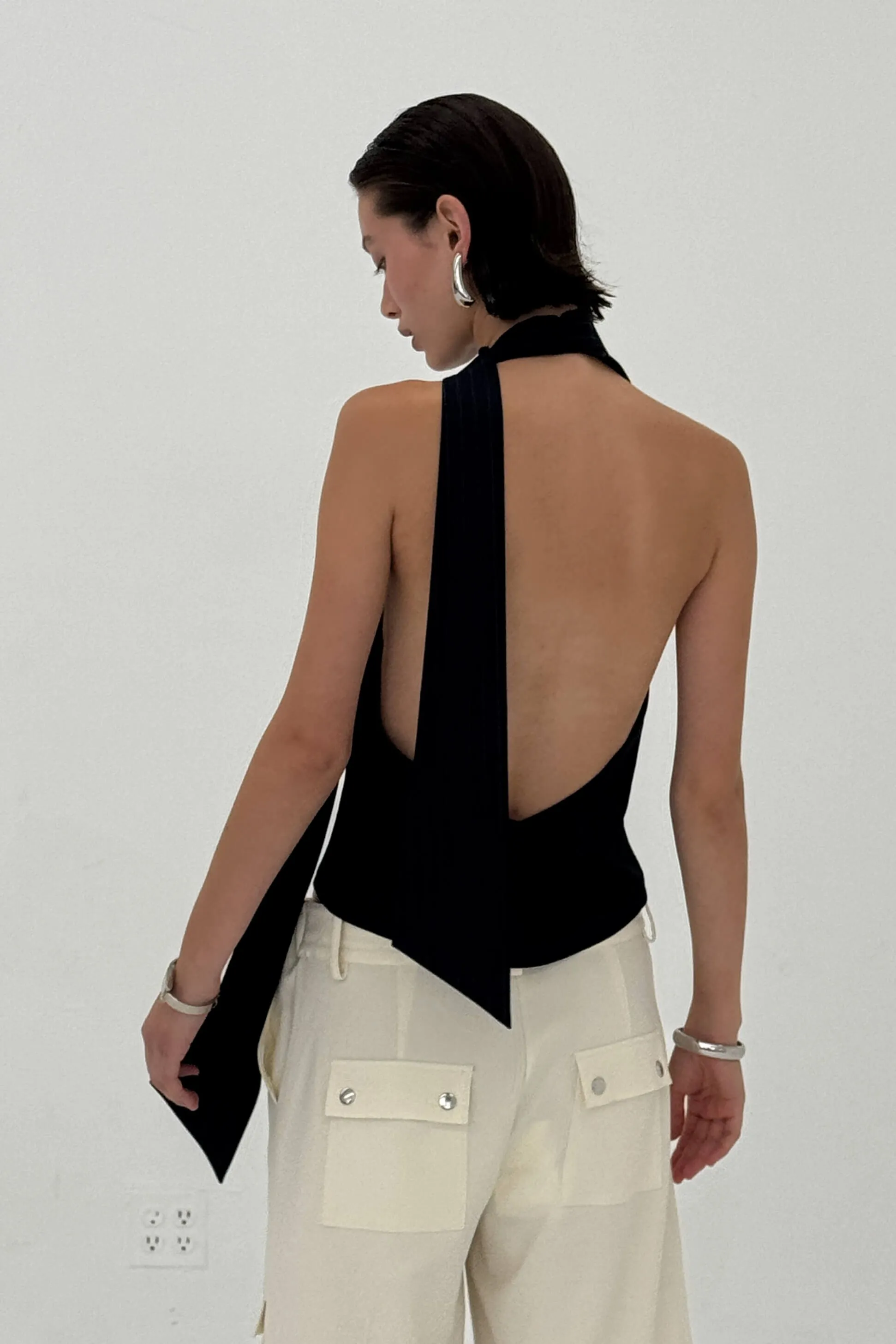 Chad Tie-Neck Halter Top Navy sold by Maison Rogue product image thumbnail 4