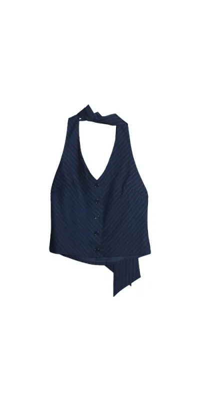 Chad Tie-Neck Halter Top Navy sold by Maison Rogue