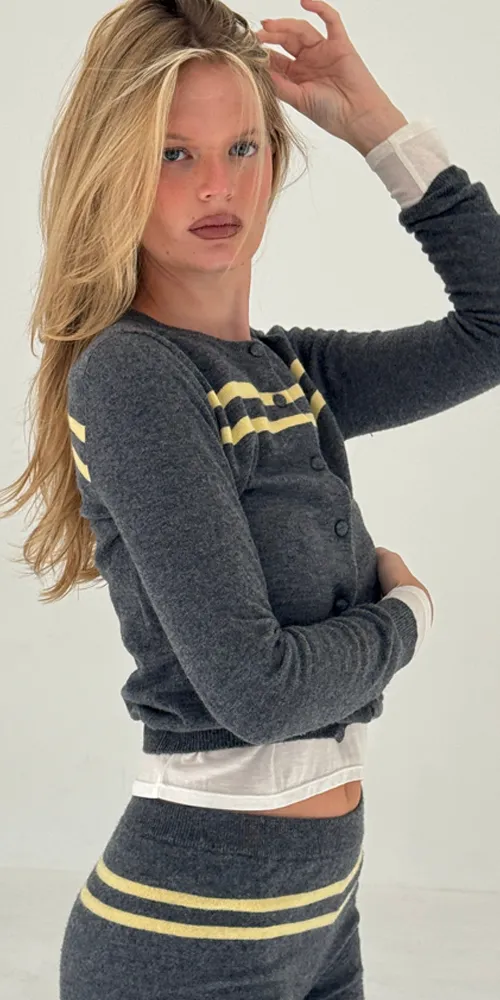 Cashmere Wool Stripe Cardigan Charcoal sold by Maison Rogue product image thumbnail 2