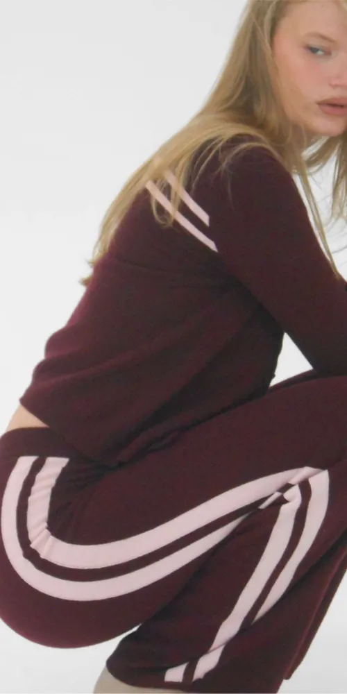 Cashmere Wool Stripe Wide-Leg Pant Raspberry sold by Maison Rogue product image thumbnail 2