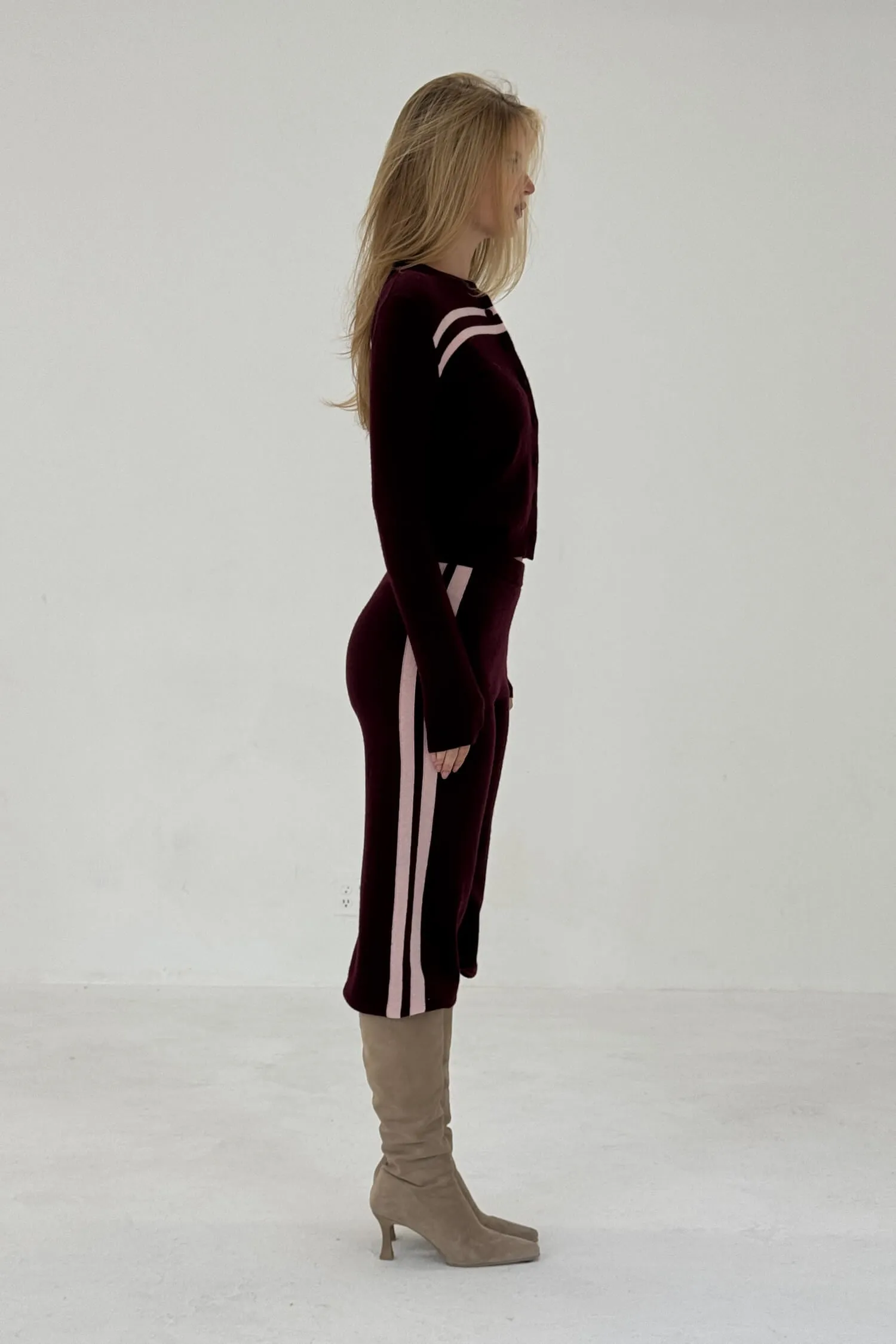 Cashmere Wool Stripe Cardigan Raspberry Cream sold by Maison Rogue product image thumbnail 4