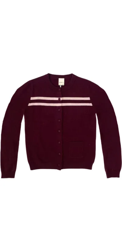 Cashmere Wool Stripe Cardigan Raspberry sold by Maison Rogue
