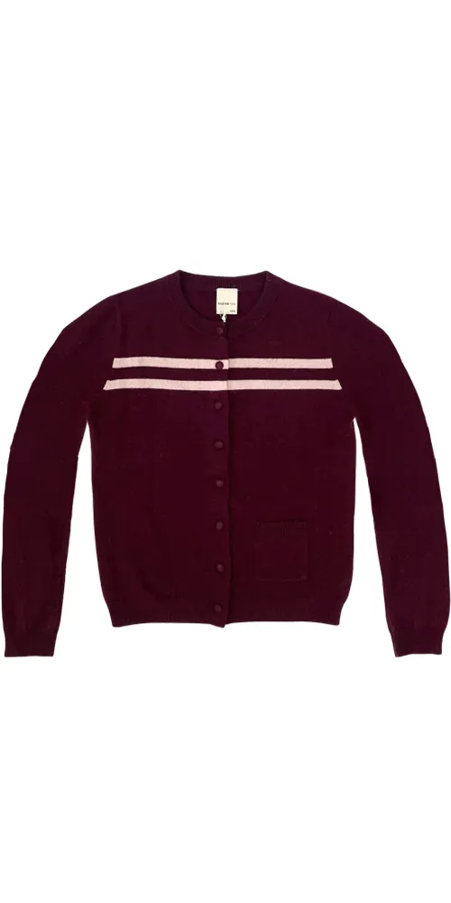 Cashmere Wool Stripe Cardigan Raspberry Cream sold by Maison Rogue